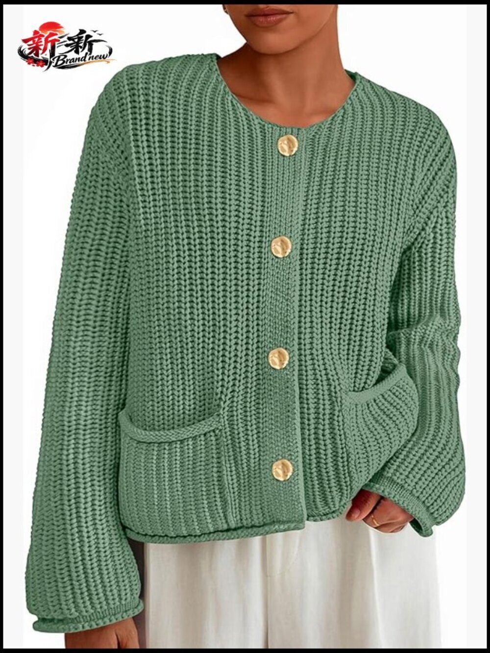 Oversized Knit Chunky Button Cardigan with Pockets Fall Winter
